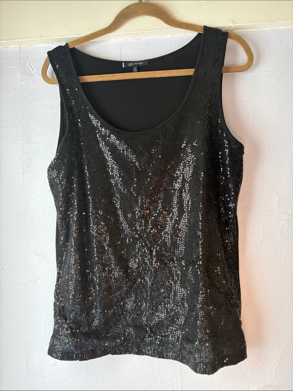 Anne Klein Black Sequin Scoop Neck Tank